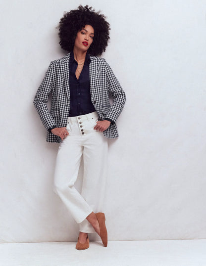Woodbridge Linen Blazer-Navy, Ivory Gingham
