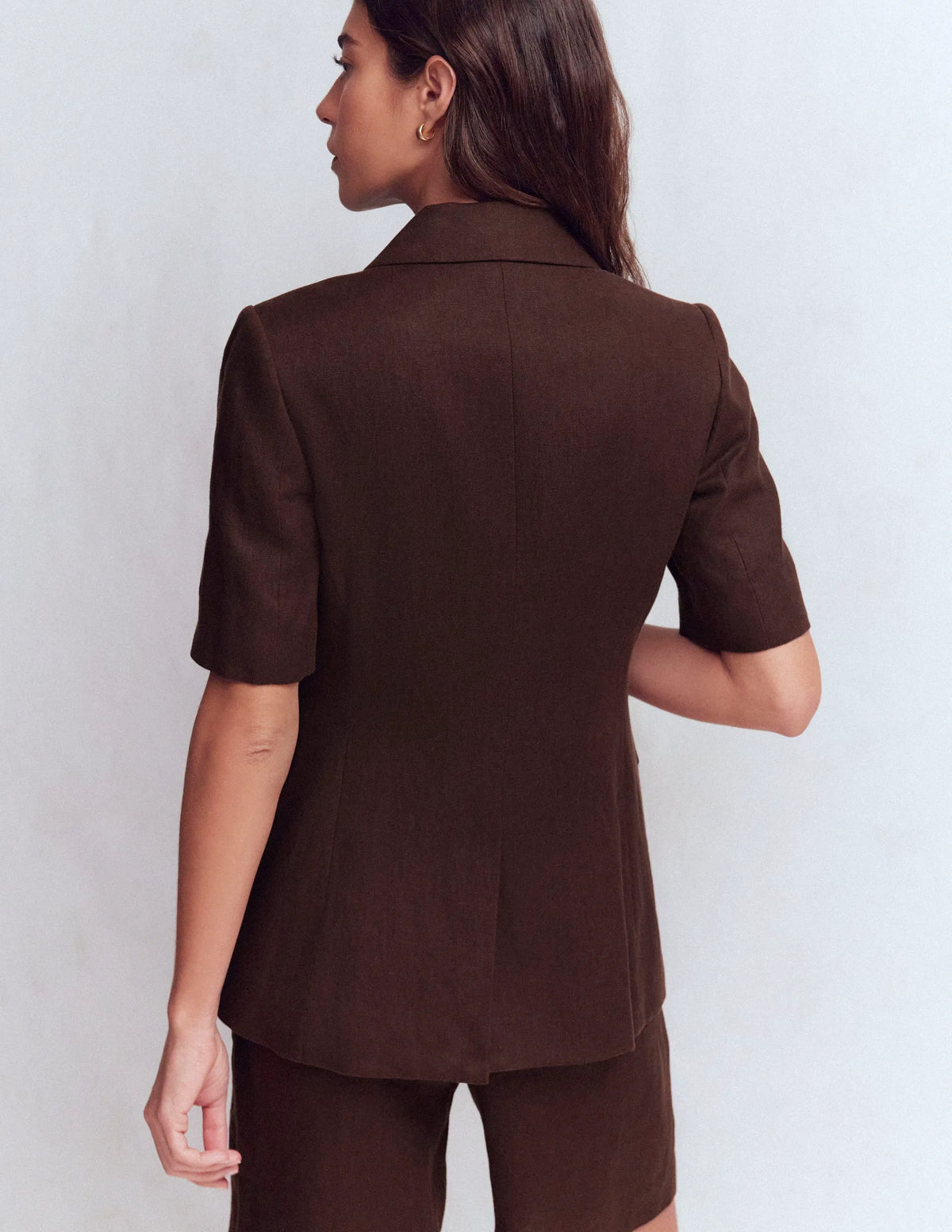 Short Sleeve Linen Blazer-Bitter Chocolate