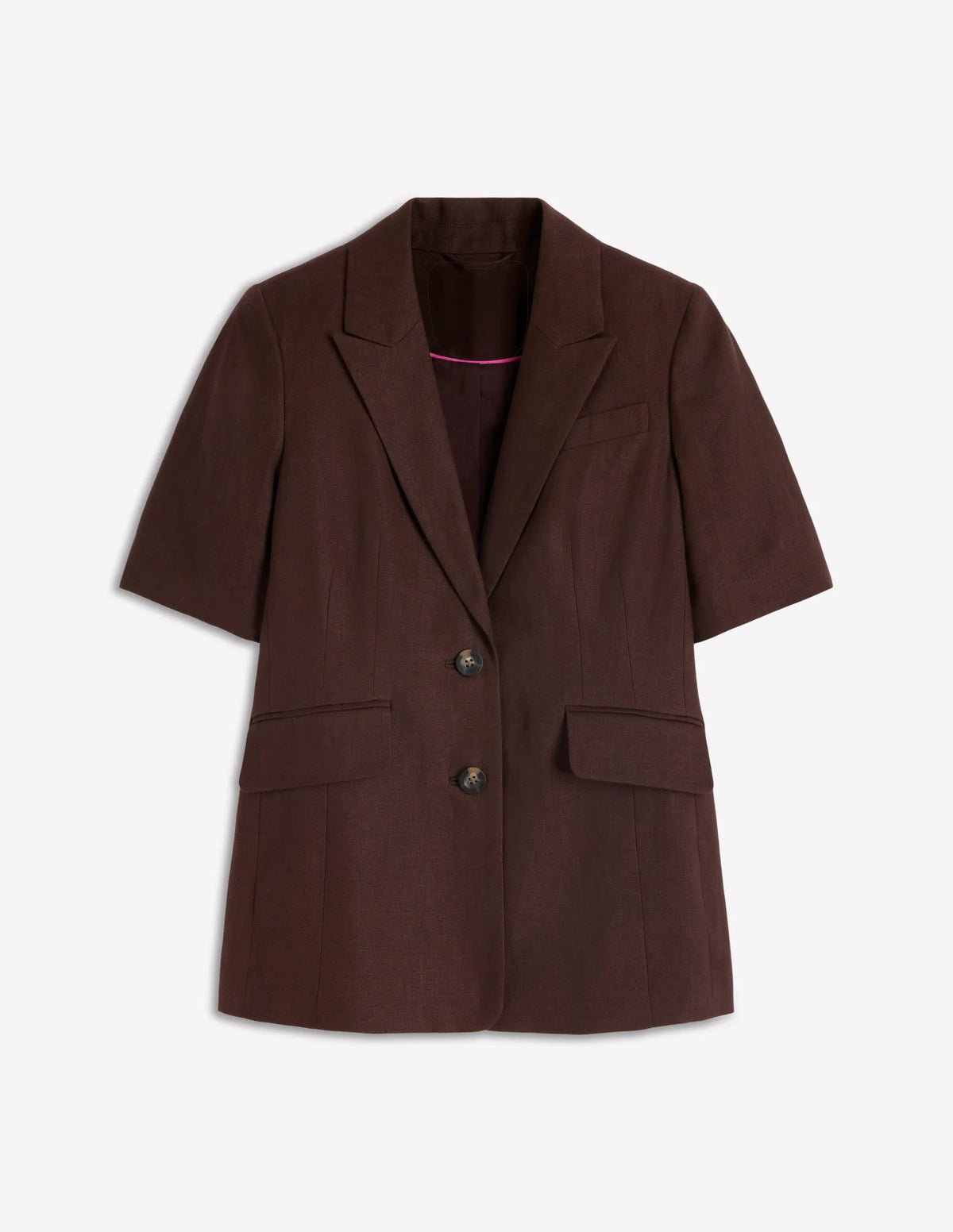 Short Sleeve Linen Blazer-Bitter Chocolate