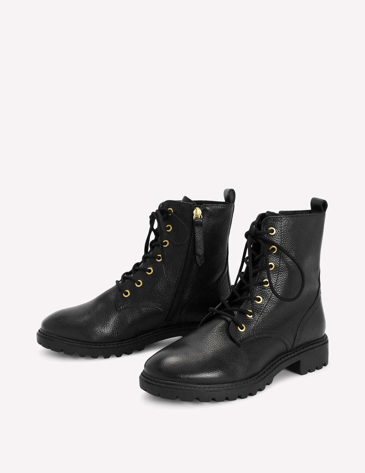 Alex Lace Up Ankle Boots-Black Tumbled Leather