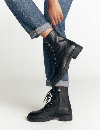 Alex Lace Up Ankle Boots-Black Tumbled Leather