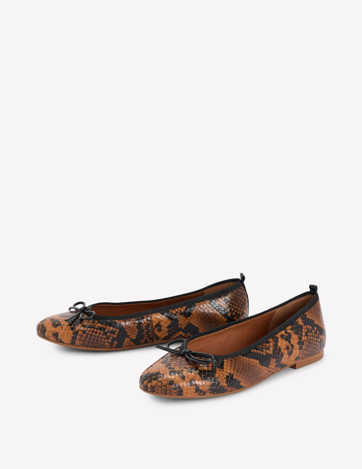 Patti Round Toe Ballet Flats-Tan Snake Print