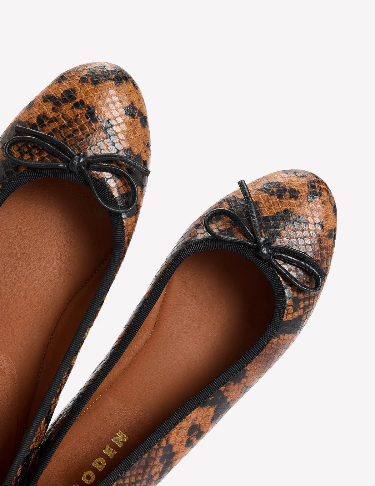 Patti Round Toe Ballet Flats-Tan Snake Print