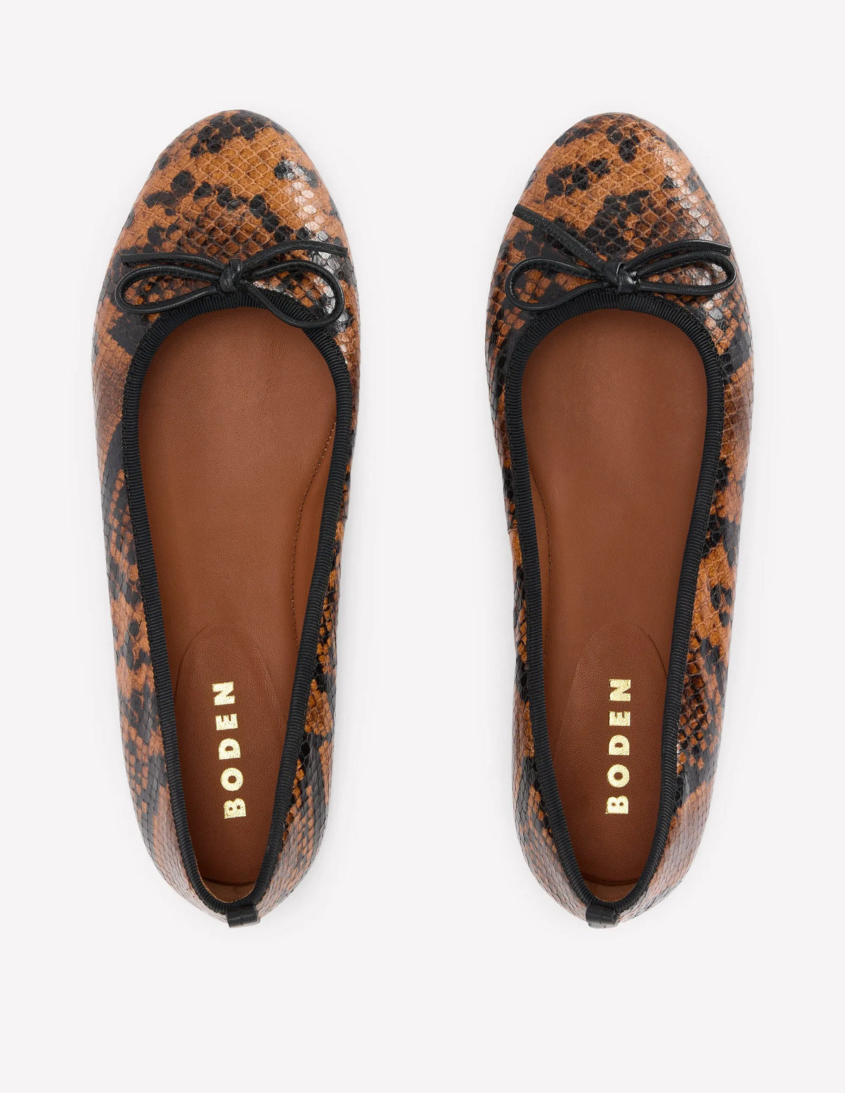 Patti Round Toe Ballet Flats-Tan Snake Print