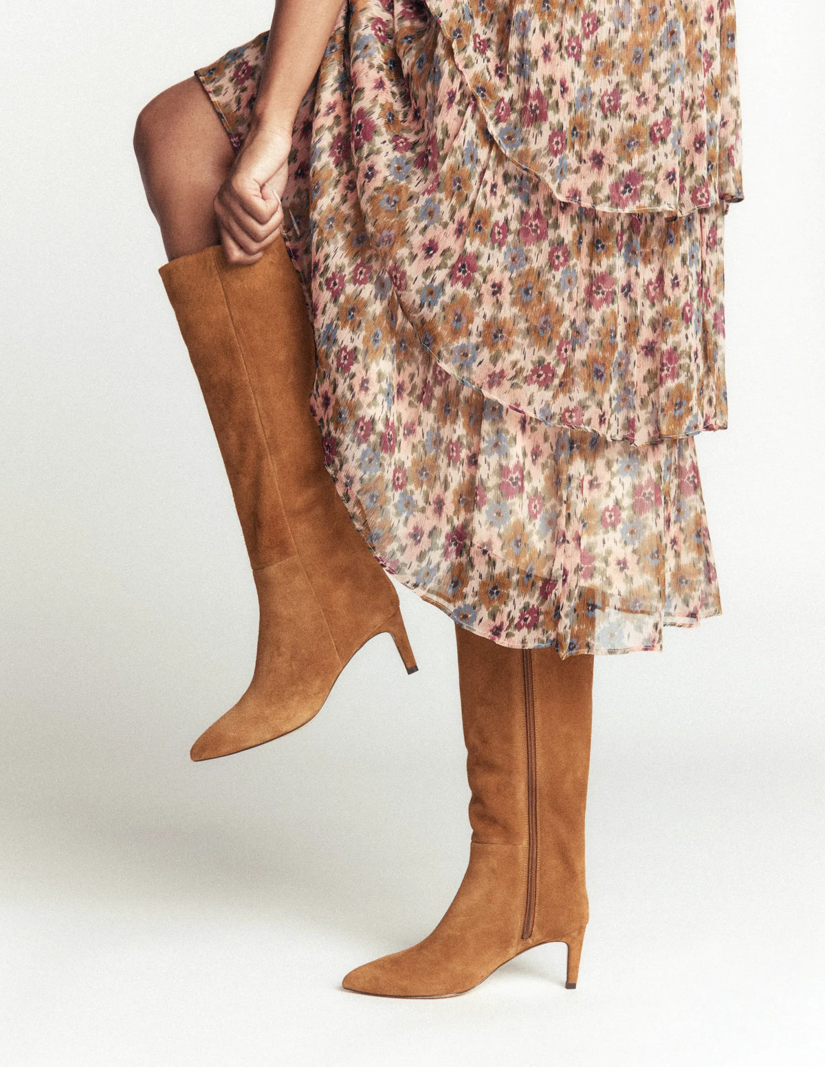 Straight Leg Heeled Boots-Cognac Suede