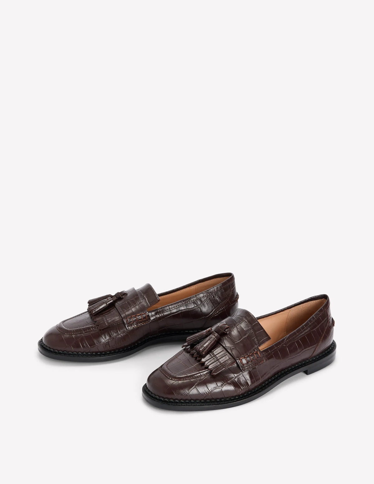 Nya Ghillie Flat Loafers-Chocolate Croc Embossed