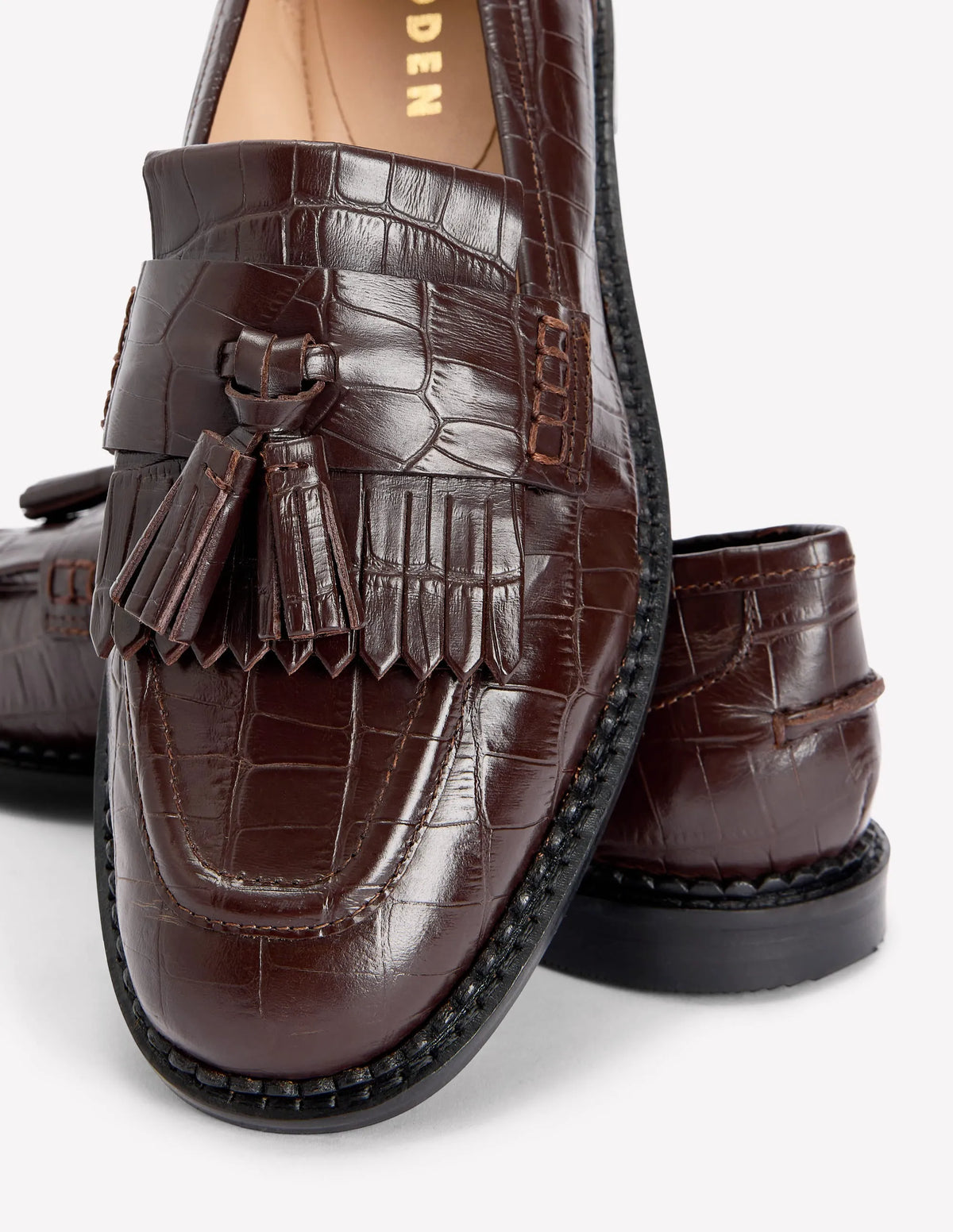 Nya Ghillie Flat Loafers-Chocolate Croc Embossed