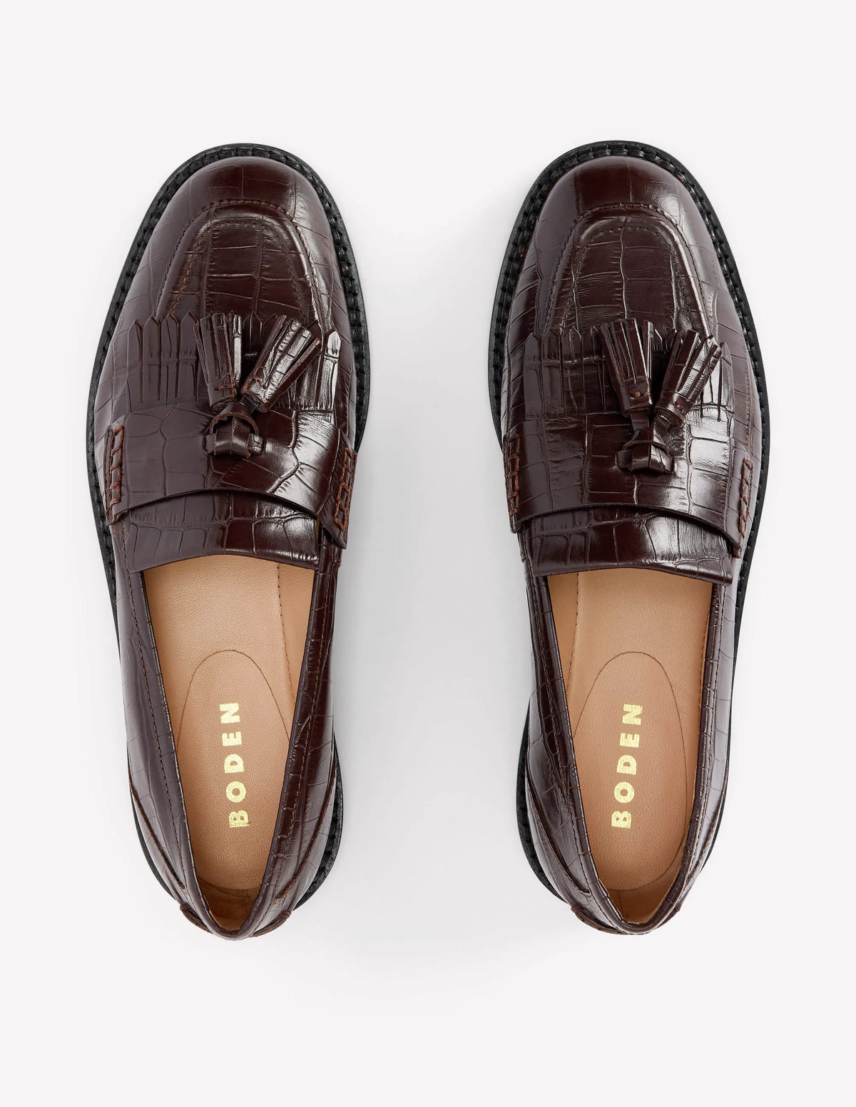 Nya Ghillie Flat Loafers-Chocolate Croc Embossed
