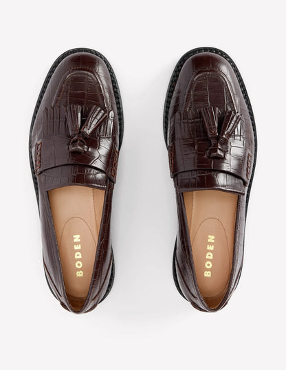 Nya Ghillie Flat Loafers-Chocolate Croc Embossed