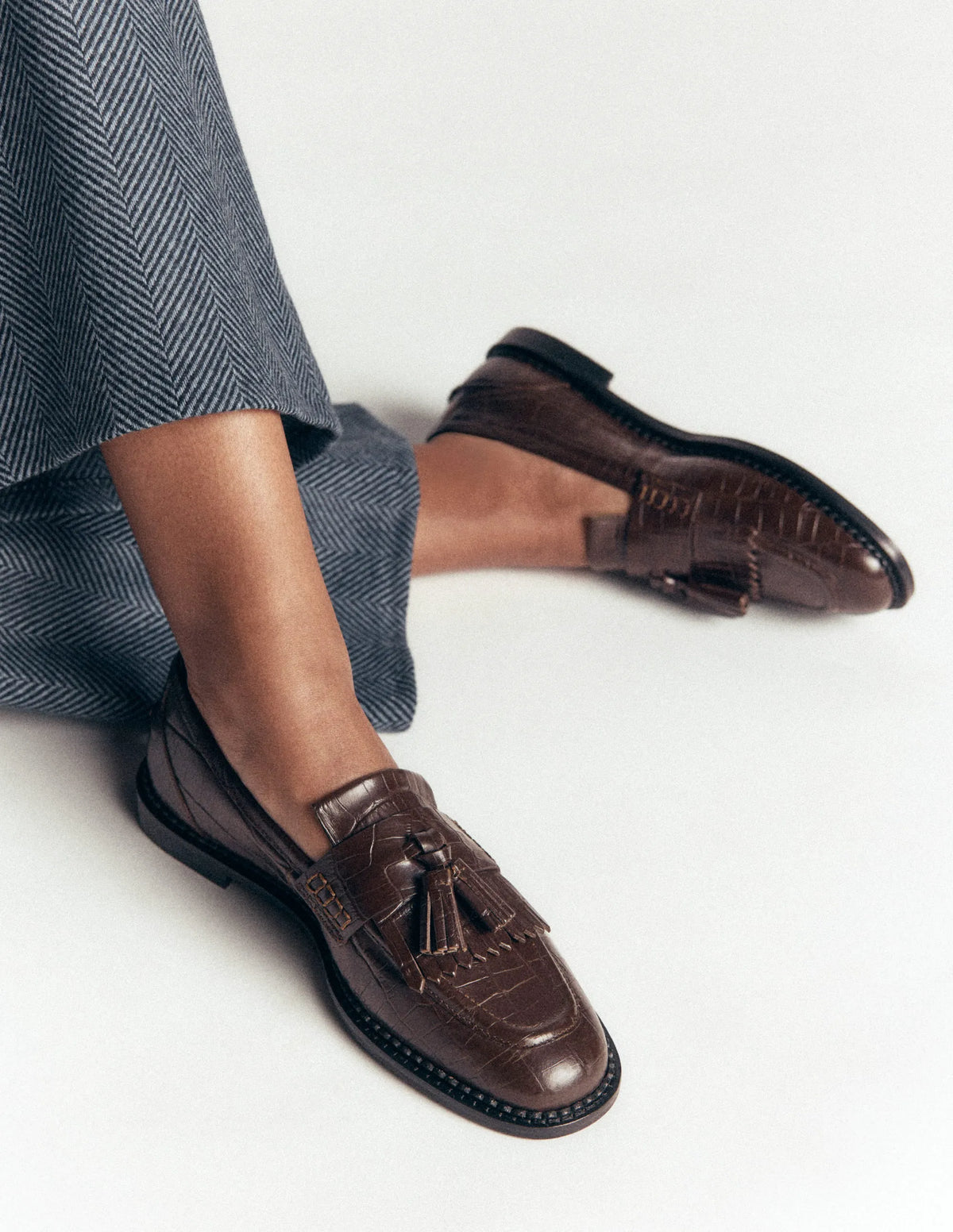 Nya Ghillie Flat Loafers-Chocolate Croc Embossed