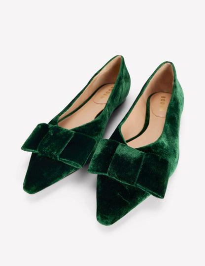 Nigella Bow Pointed Flats-Midnight Emerald