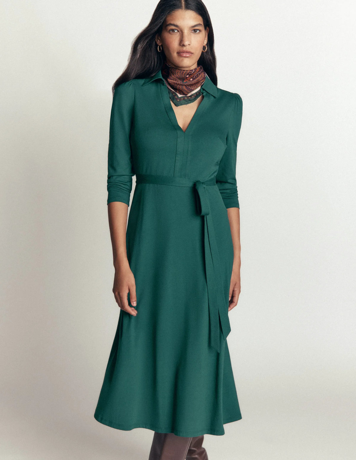 Imogen Collared Jersey Dress-Sea Moss