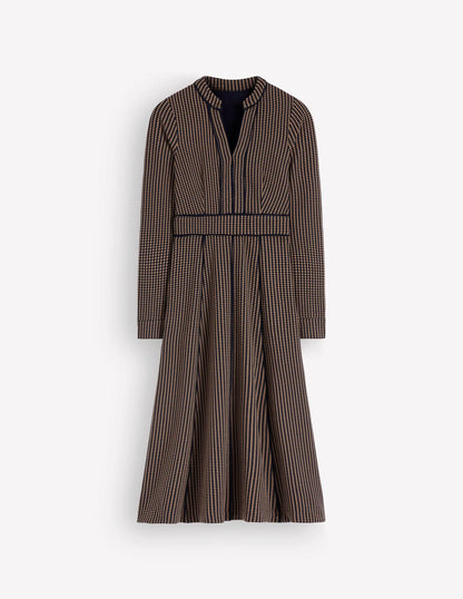 Alex Ponte Contrast Midi Dress-Navy/Camel Texture
