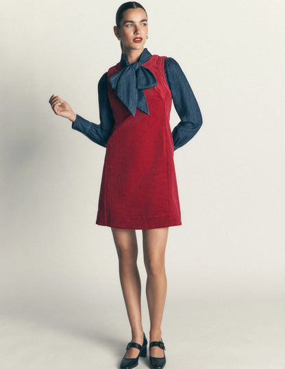 Lou Cord Shift Dress-Crimson Red