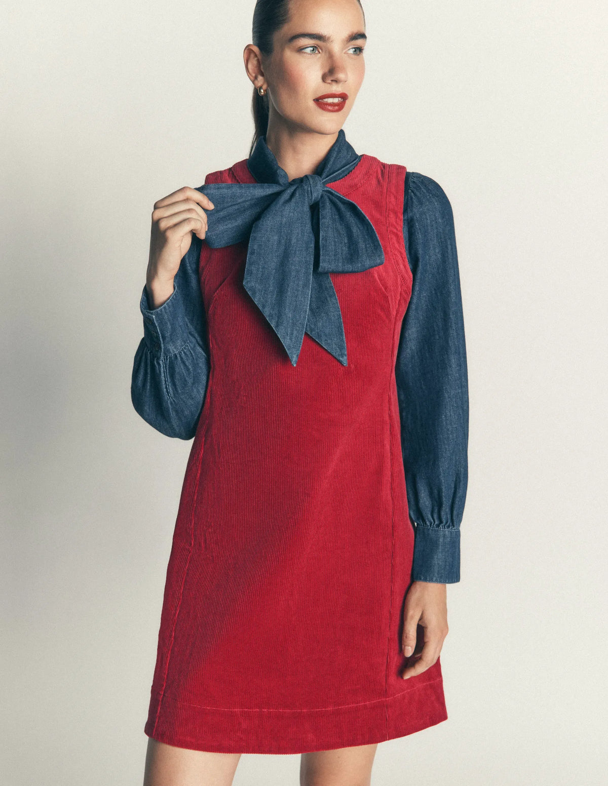 Lou Cord Shift Dress-Crimson Red