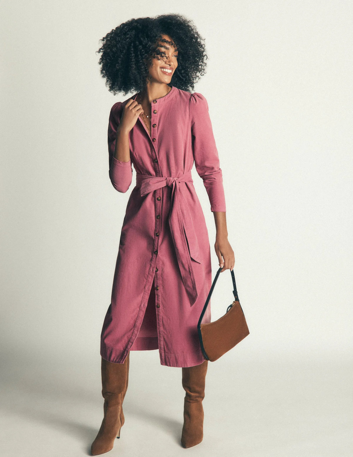Louise Cord Midi Shirt Dress-Pink Heather