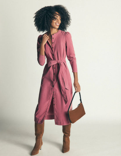 Louise Cord Midi Shirt Dress-Pink Heather