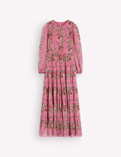 Multi Tiered Maxi Dress-Pink Heather, Frosted Flora