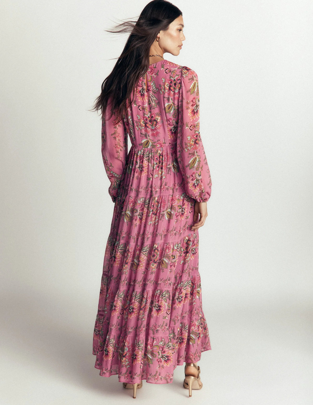Multi Tiered Maxi Dress-Pink Heather, Frosted Flora