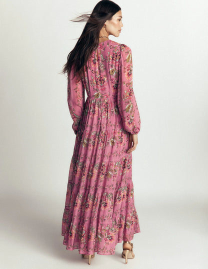Multi Tiered Maxi Dress-Pink Heather, Frosted Flora