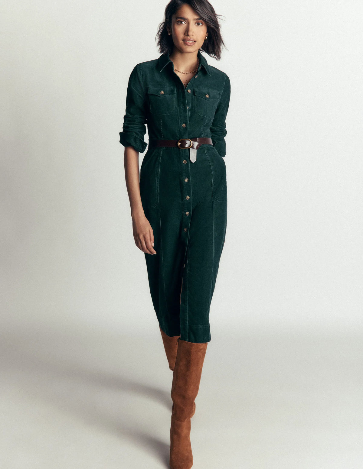 Fleur Cord Midi Dress-Midnight Teal