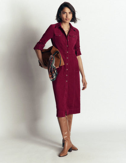 Fleur Cord Midi Dress-Ruby Red