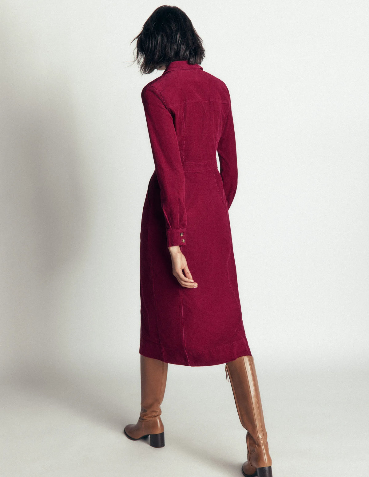 Fleur Cord Midi Dress-Ruby Red