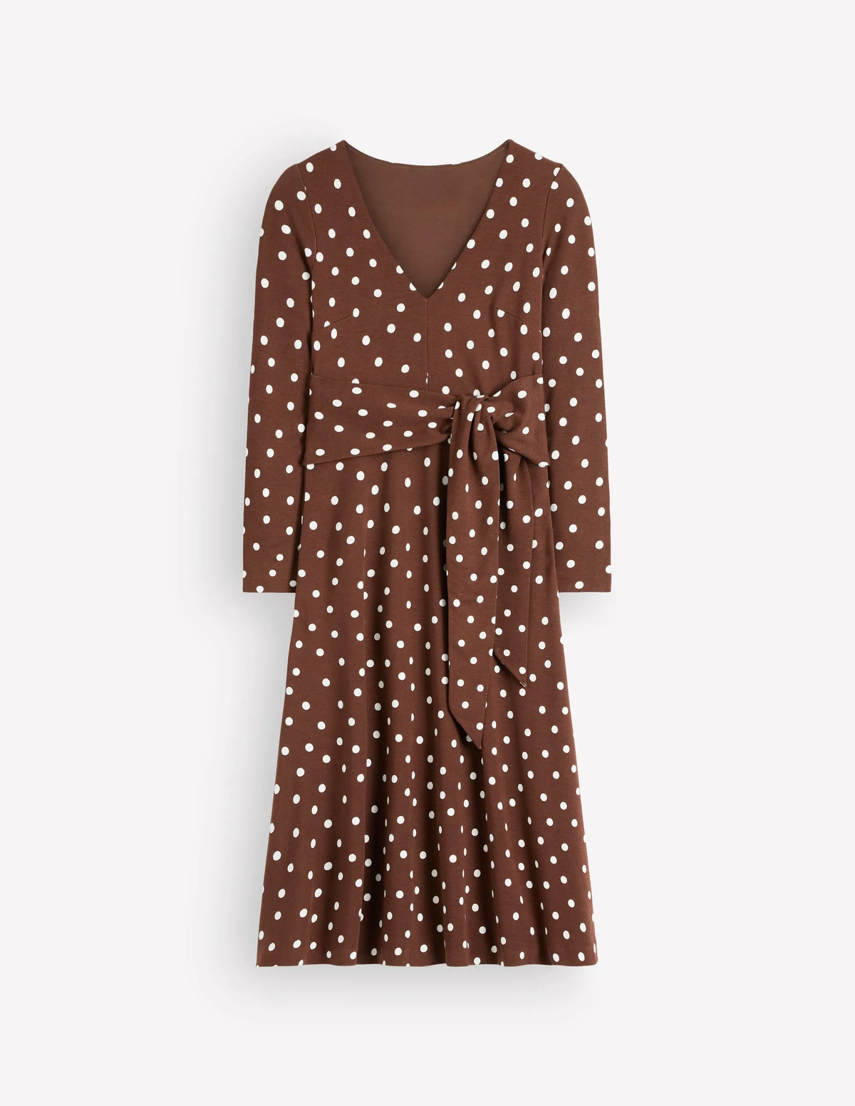 Tie Waist Ponte Dress-Raw Umber, Painted Dot