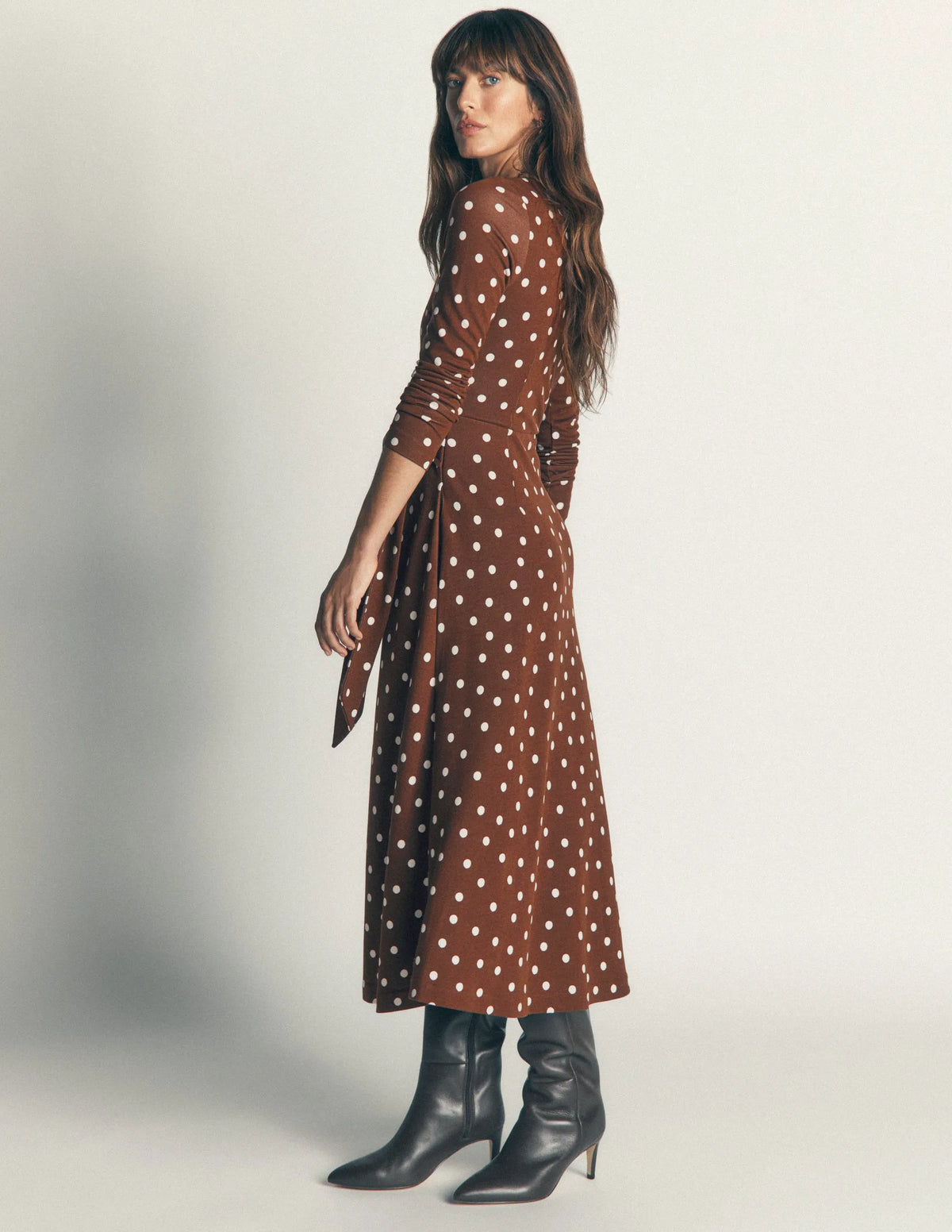 Tie Waist Ponte Dress-Raw Umber, Painted Dot