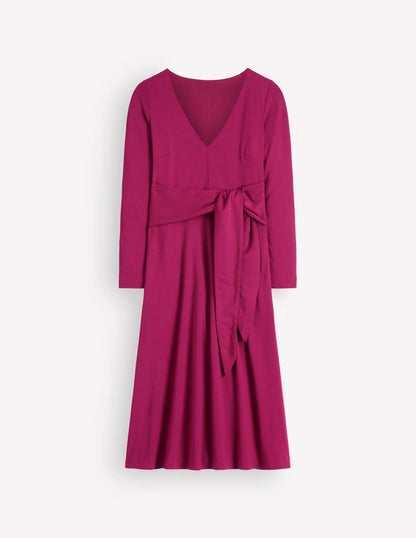 Tie Waist Ponte Dress-Beetroot Red