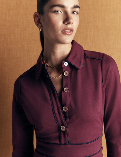 Etta Piping Detail Ponte Dress-Dark Cherry, Navy