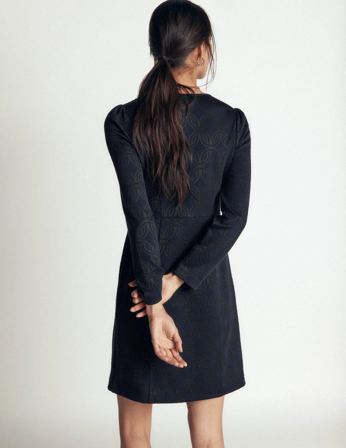 Marla Seamed Ottoman Dress-Navy and Forest Glade Jacquard