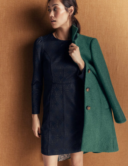 Marla Seamed Ottoman Dress-Navy and Forest Glade Jacquard