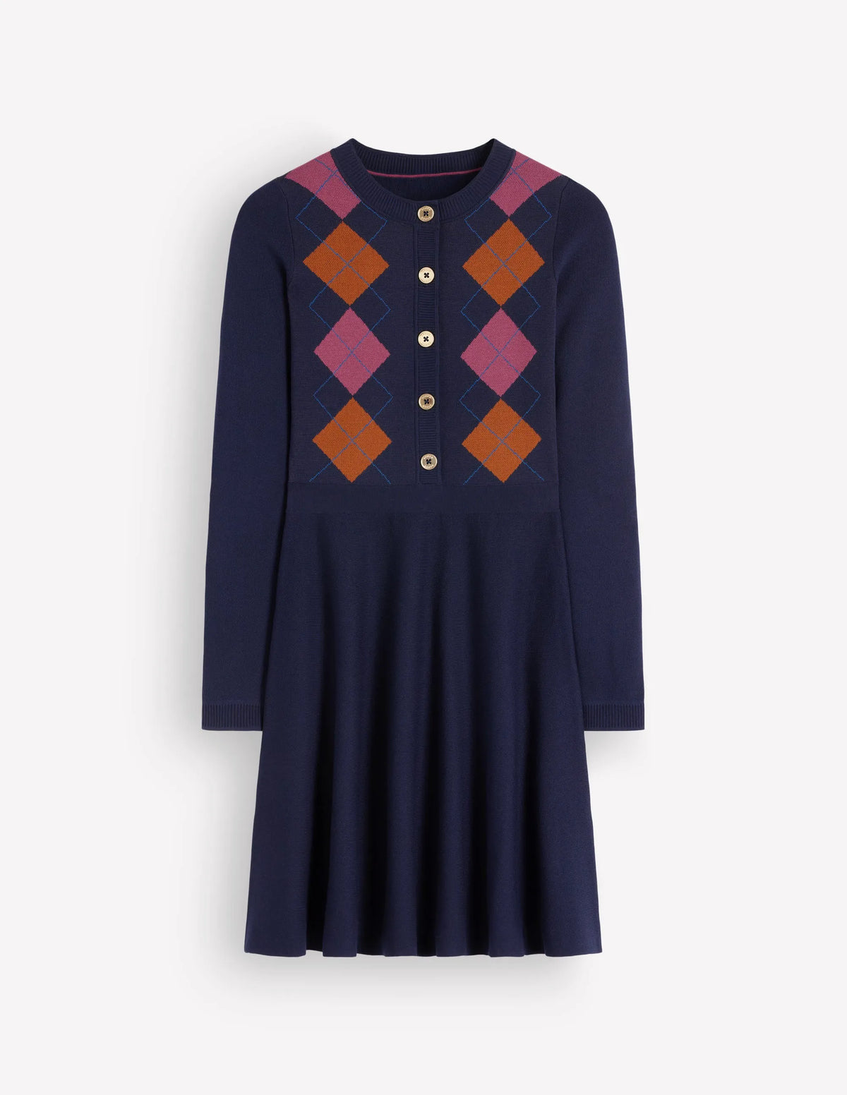 Crew Neck Jacquard Dress-Navy Jacquard