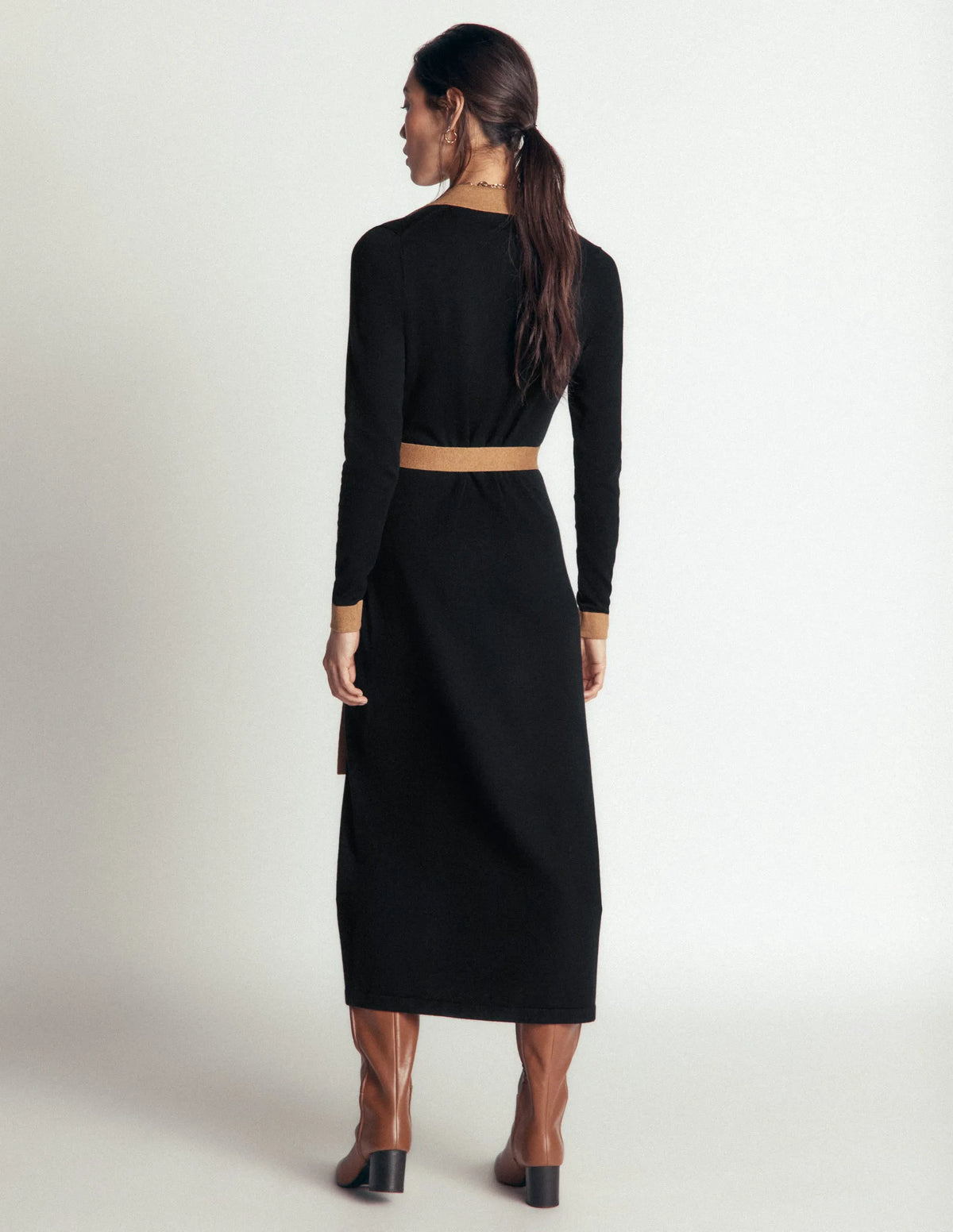 Jessica Knitted Shirt Dress-Black and Fall leaf