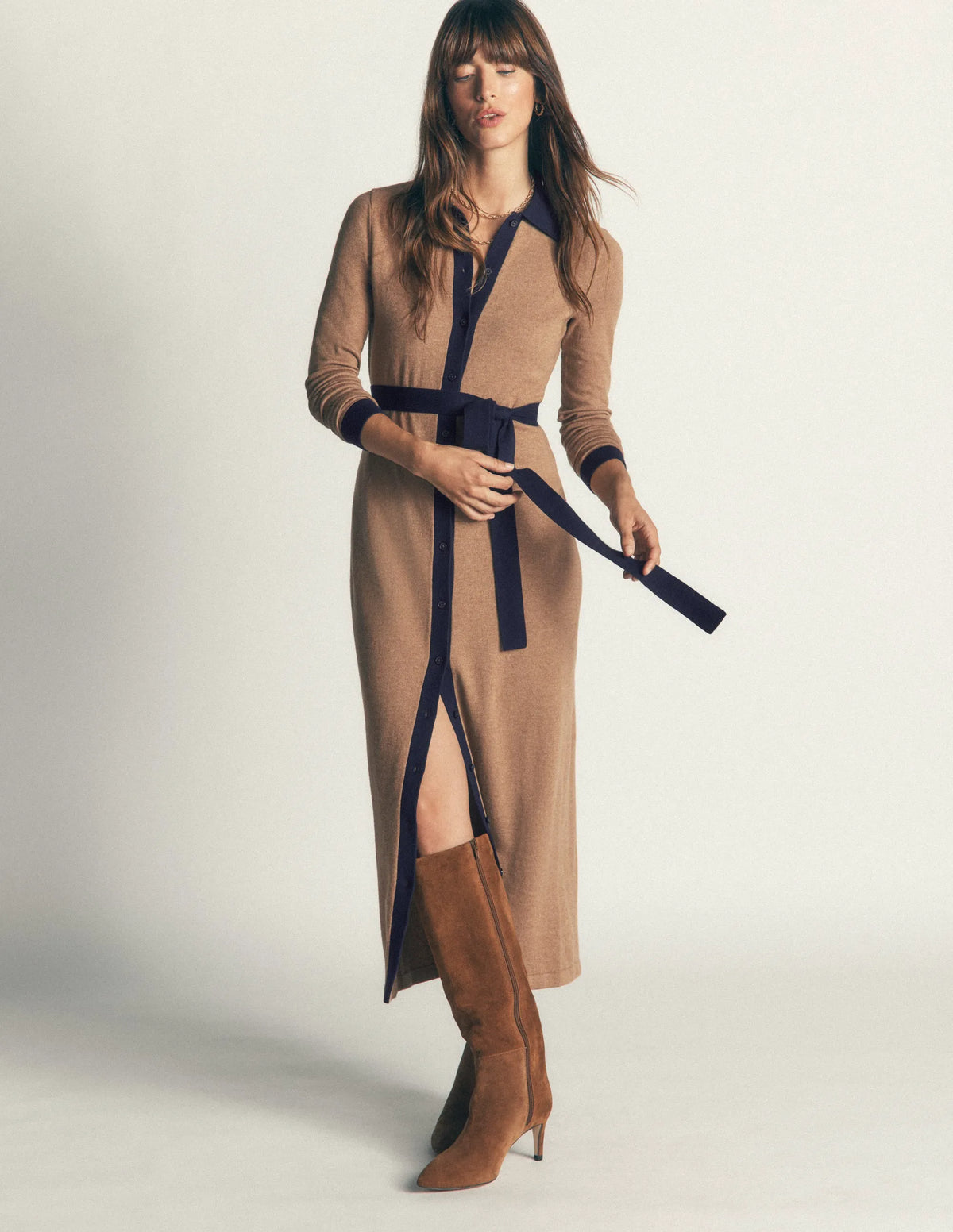Jessica Knitted Shirt Dress-Fall Leaf/ Evening Blue