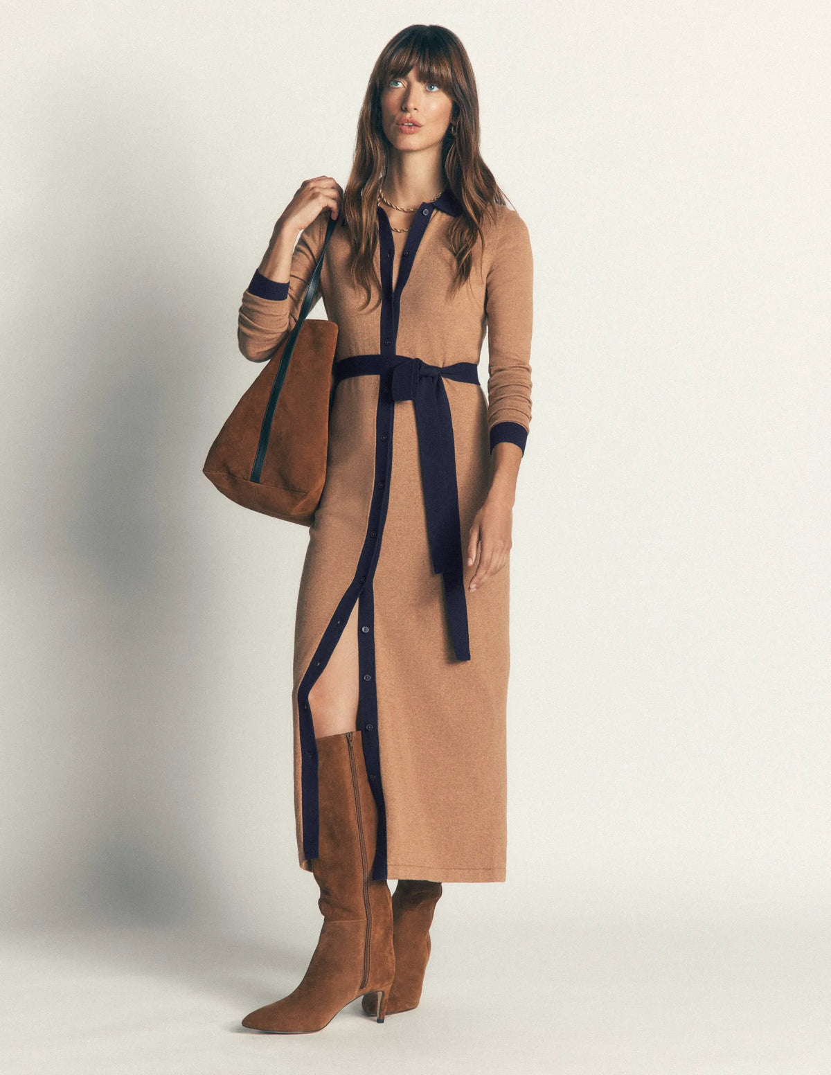 Jessica Knitted Shirt Dress-Fall Leaf/ Evening Blue