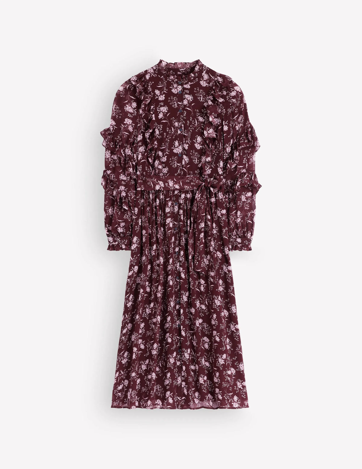 Ruffle Tie Neck Dress-Brown, Enchanted Sprigs
