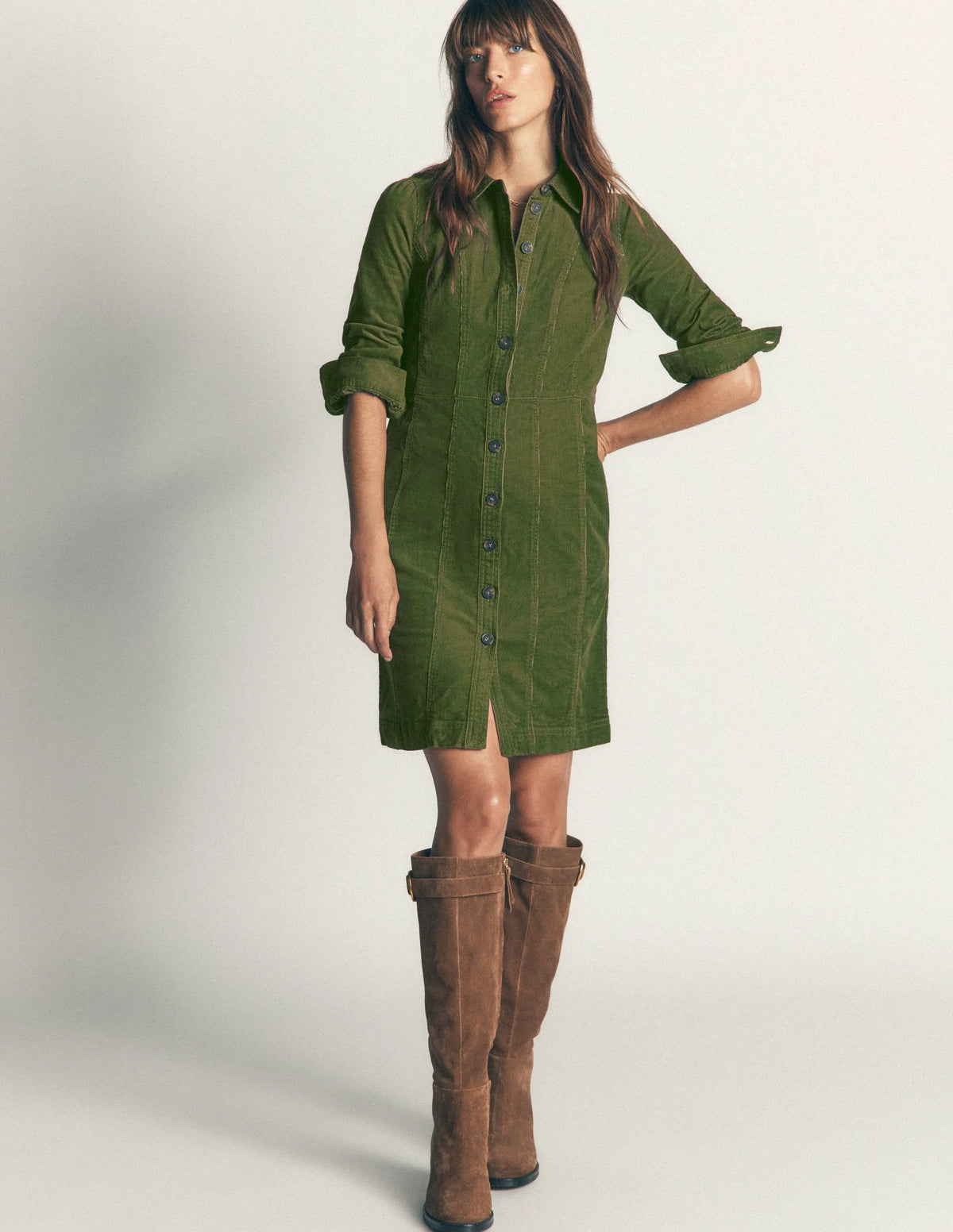 Rhoda Cord Short Dress-Forest Green