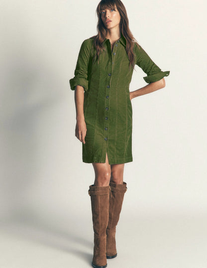 Rhoda Cord Short Dress-Forest Green