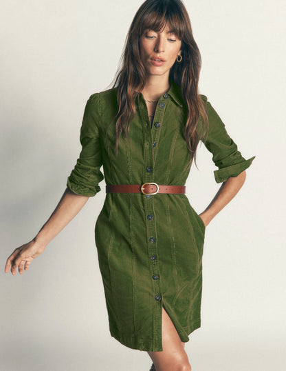 Rhoda Cord Short Dress-Forest Green