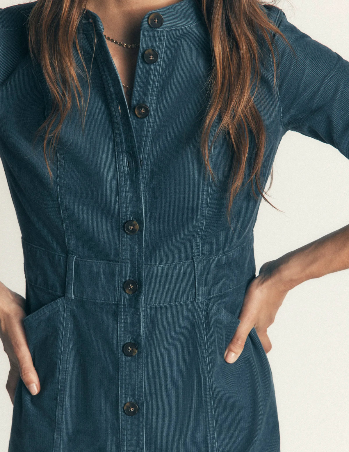 Zara Cord Short Dress-Storm Blue