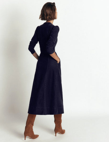 Una Cord Midi Dress-Navy