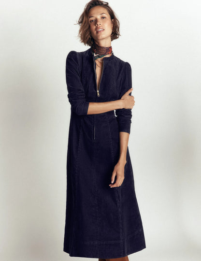 Una Cord Midi Dress-Navy