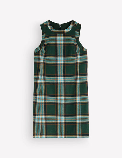 Lou Wool Check Shift Dress-Green, Navy and Teal Check