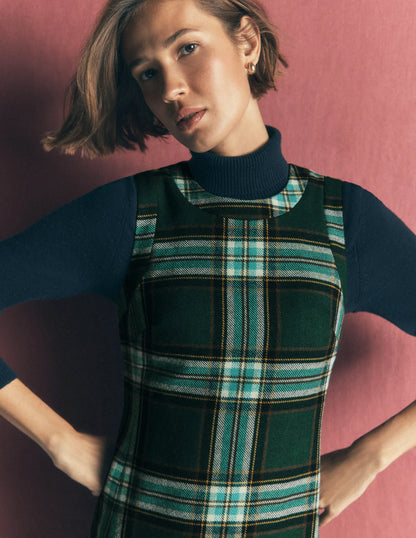 Lou Wool Check Shift Dress-Green, Navy and Teal Check