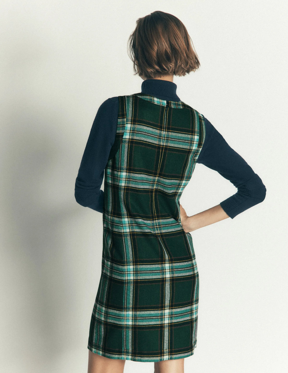 Lou Wool Check Shift Dress-Green, Navy and Teal Check