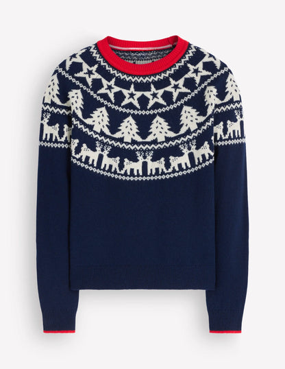 Edie Fair Isle Sweater-Navy reindeer