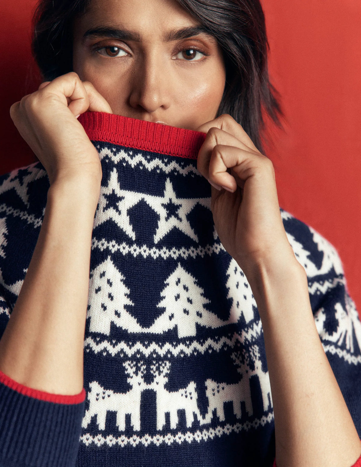 Edie Fair Isle Sweater-Navy reindeer