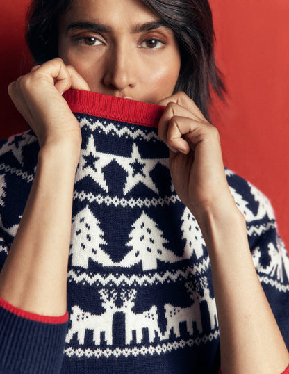 Edie Fair Isle Sweater-Navy reindeer